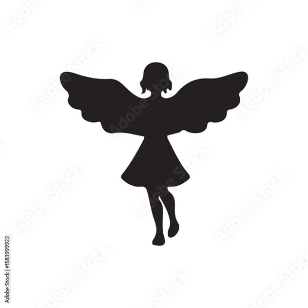 Fototapeta Silhouetted Angel Girl, Perfect for Crafts and Design.A captivating black silhouette of a young girl with angel wings, evoking a sense of wonder and fantasy.