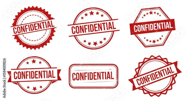 Fototapeta Collection of red confidential rubber stamps with stars and stripes isolated on transparent background