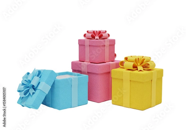Fototapeta Colorful gift boxes with ribbons and bows isolated on transparent background