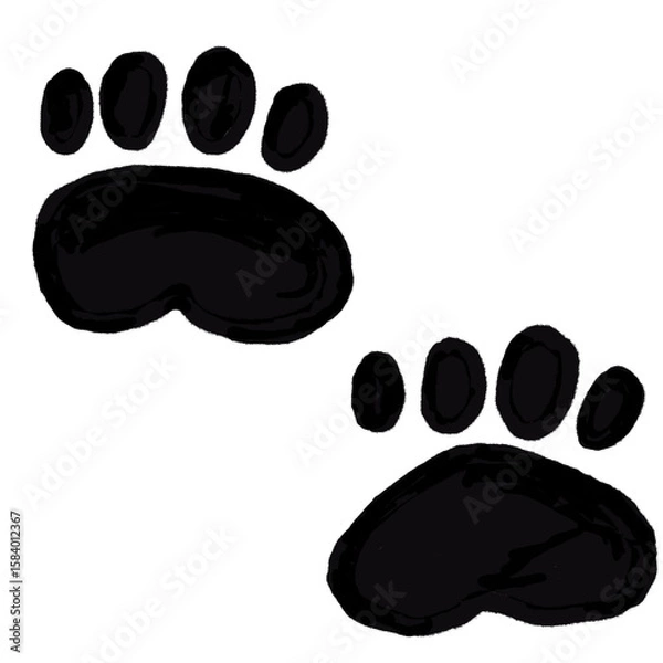 Fototapeta Hand-drawn Paw Illustration, Dog paw print, cat foot grunge icon, animal sketch path. Bear, panda step texture