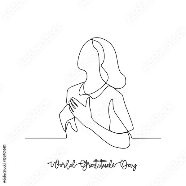 Fototapeta One continuous line drawing of World Gratitude Day vector illustration. World Gratitude Day themes design concept in simple linear continuous line. Great design for campaign and business purpose.