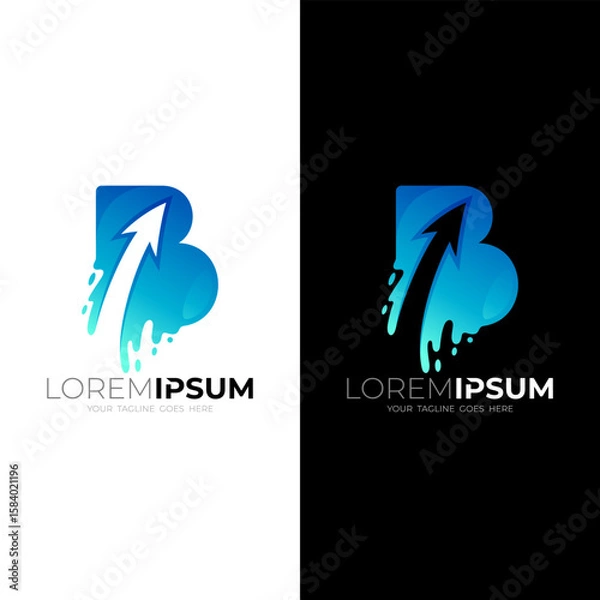 Fototapeta B logo and arrow design combination, blue color