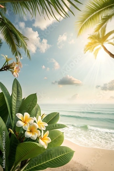 Fototapeta Sunny Summer Background with Tropical Elements – Photorealistic, Clean, Text-Friendly Composition