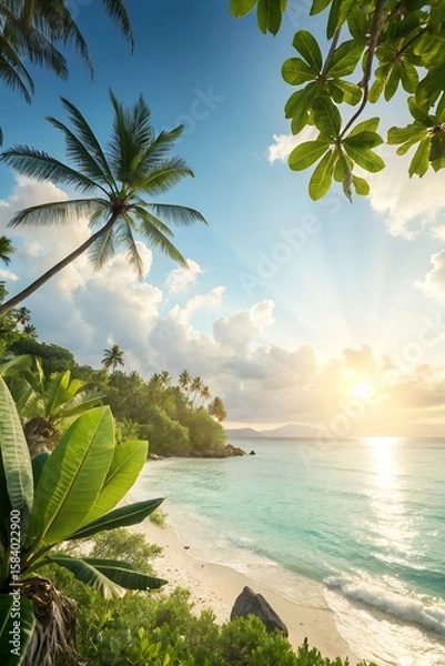 Fototapeta Sunny Summer Background with Tropical Elements – Photorealistic, Clean, Text-Friendly Composition