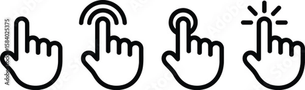 Obraz Hand cursor icons show click, tap, and touch actions for user interface design elements.