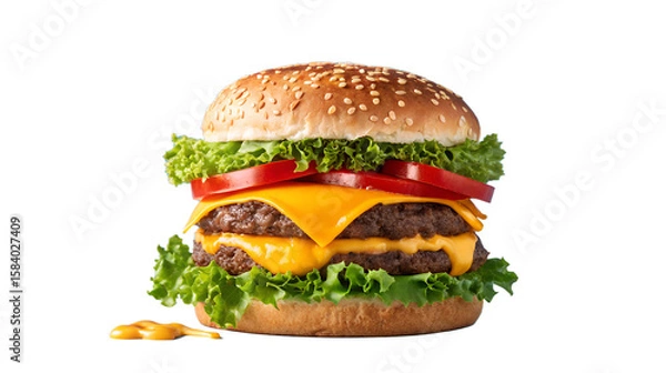 Fototapeta Juicy Double Cheeseburger with Fresh Lettuce and Tomato