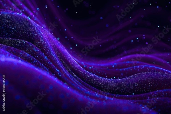Fototapeta Abstract purple wavy fabric with glittery particles