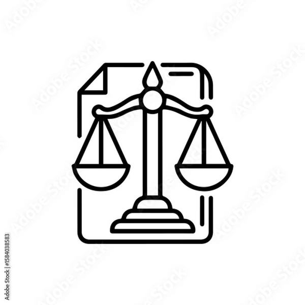 Fototapeta A blacklined illustration of a scale of justice on a document