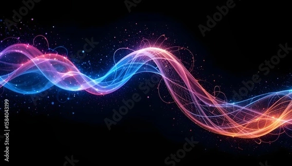 Obraz Abstract depiction of a luminous energy flow, a vibrant wave of light on black background