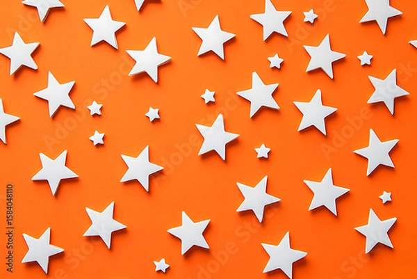 Fototapeta White stars arranged on a vibrant orange background, creating a playful and visually appealing design