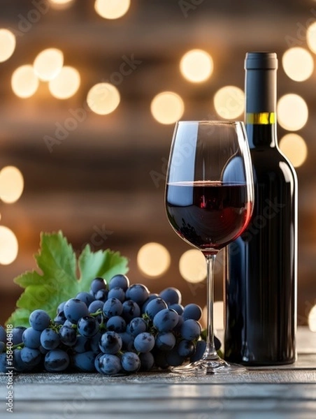 Fototapeta Elegant Wine and Grapes with Bokeh Background for Fine Dining and Gourmet Photography