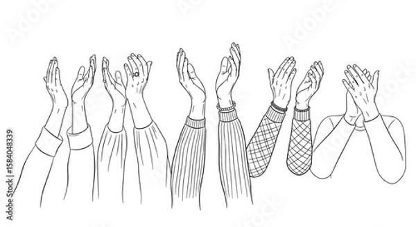 Obraz Hand Gestures Clapping Applause and Covering Eyes  Line Art Graphics