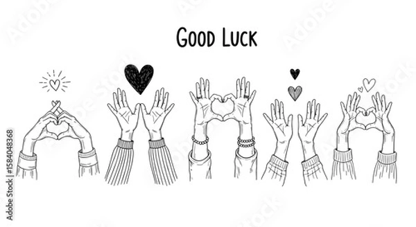 Obraz Good Luck Hand Drawn Hearts Illustration  Positive Vibes  Wishes