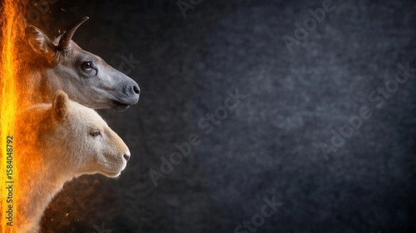 Fototapeta Artistic Representation of Animals in Watercolor Style with Abstract Elements for Business Concepts
