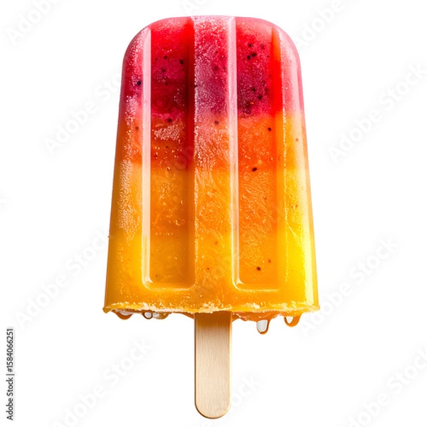 Fototapeta A refreshing colorful popsicle on a stick. The popsicle features layers of vibrant fruit colors, perfectly capturing the essence of summer, isolated on transparent background