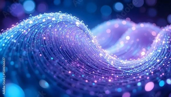 Obraz Abstract digital artwork depicting glowing blue and purple waves with sparkling particles
