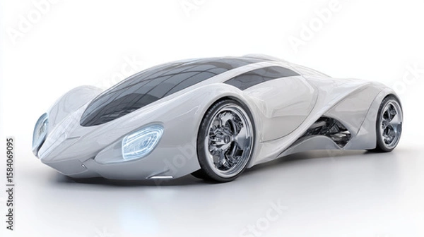 Fototapeta Futuristic white concept car with sleek design and advanced wheels