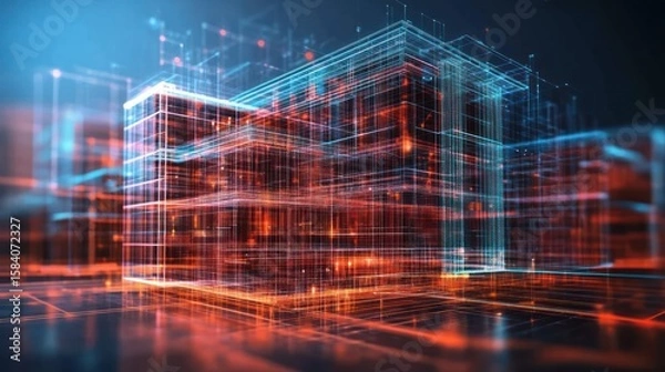Fototapeta futuristic digital city landscape with intricate network connections showcasing advanced technology and complex infrastructure in a modern cityscape rendering with abstract architectural elements