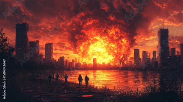 Fototapeta sunset over the city