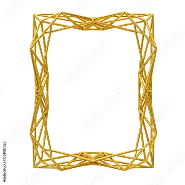 Fototapeta A decorative golden frame featuring a complex geometric lattice structure. This abstract 3D rendered object is isolated on a white background, perfect for modern design.