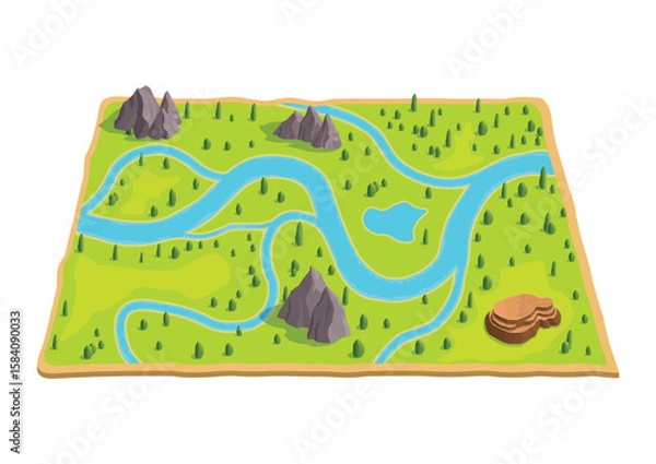 Obraz Map Rocks Mountain landscape with Trees and Rivers
