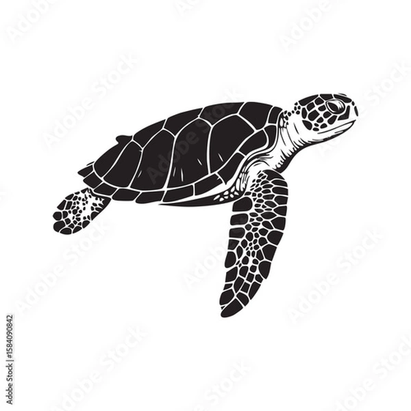 Fototapeta Sea Turtle Swimming Upward – Pure Silhouette with Patterned Shell and Flippers