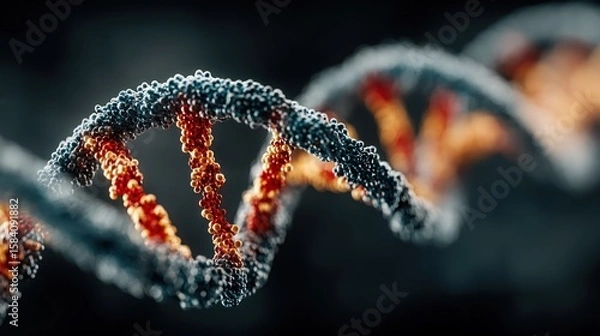 Fototapeta Microscopic View of DNA Double Helix Structure: A 3D Rendered Image
