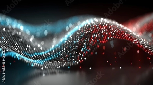 Fototapeta Abstract Digital Wave: Red, Blue, and Silver Particle Flow
