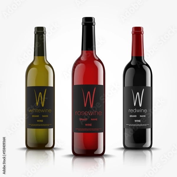 Obraz Vector, wine bottles, made in a realistic style. on a white background. Green, Red and black mock up.