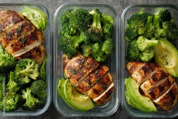 Fototapeta Healthy Meal Prep with Grilled Chicken and Broccoli in Containers