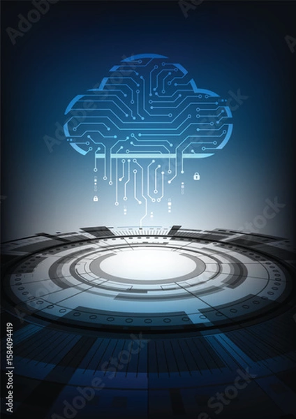 Fototapeta Cyber security log with circuit board cloud storage for vector technology background