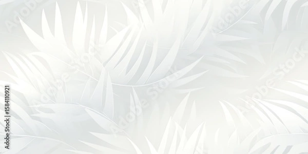 Obraz seamless patter of white palm leaves silhouette on soft foggy beige gradient, minimalist tropical foliage background with clean and serene atmosphere 