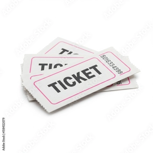 Fototapeta Stack of white tickets with pink border isolated on white background