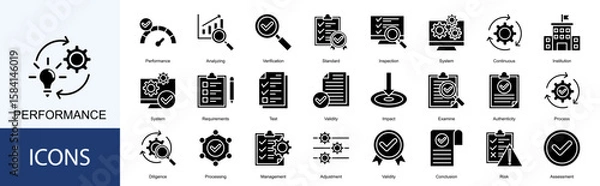 Obraz performance icon collection set. Containing Analyzing, Verification, Standard, Inspection, System, Continuous icon
