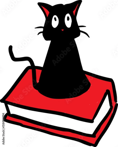 Obraz Vector Hand Drawn Illustration of a Cat Sitting On Top of a Book