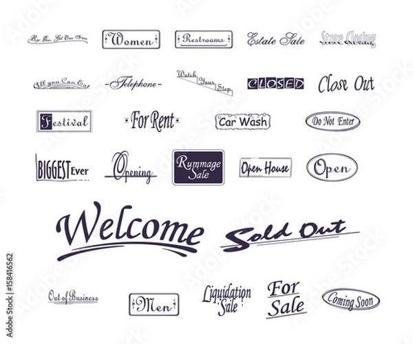 Obraz various advertising sign promotion paint brush typography . Collection set