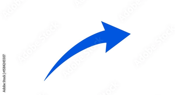 Fototapeta A vibrant blue arrow curves dynamically, pointing towards progress and forward direction isolated on white background