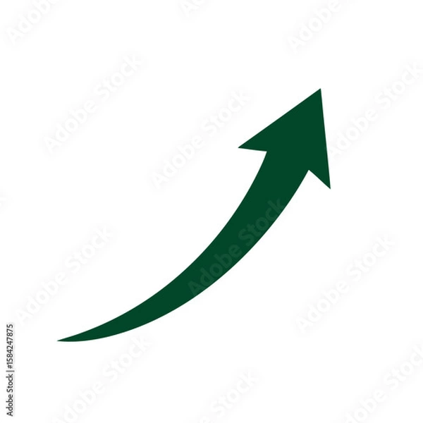 Fototapeta A dark green arrow curves upward, indicating growth and success, isolated on white background