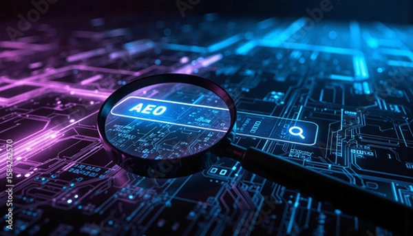 Obraz Answer Engine Optimization, AEO, AI Artificial Intelligence Marketing Machine Learning Technology, Search Engine, Ranking