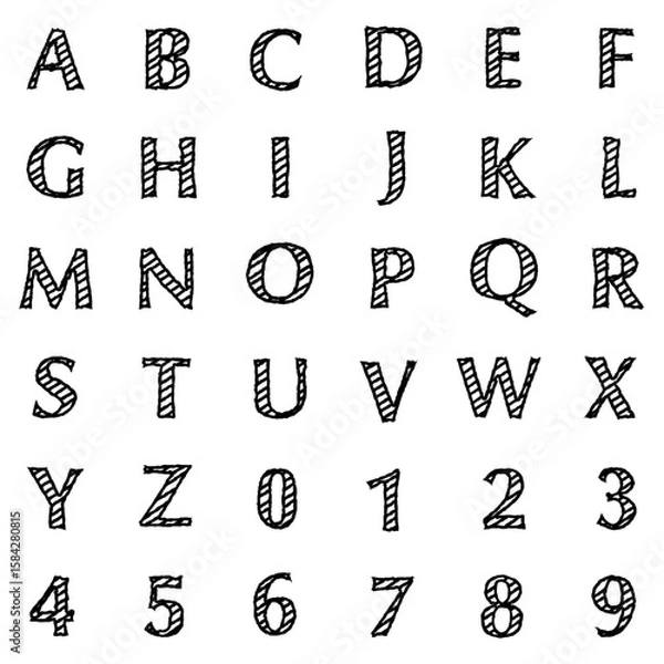 Obraz 手描き風アルファベットと数字アイコン