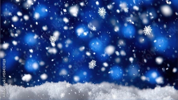 Fototapeta White snowflakes gently falling against a vibrant blue background, creating a winter-themed abstract scene.
