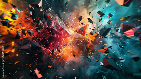 Obraz Shattered Crystal Explosion in Outer Space for Sci-Fi Background Art
