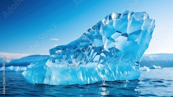 Fototapeta Blue iceberg floating in the ocean, stunning glacial landscape.