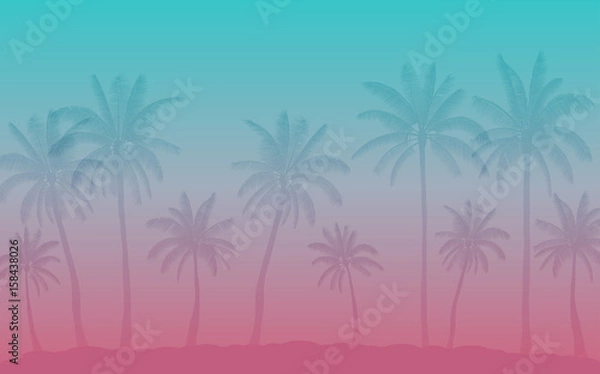 Fototapeta Vintage style background of Silhouette palm tree in flat icon design