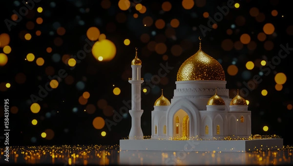 Fototapeta Golden dome, calm and clear white table surface, modern design, high quality