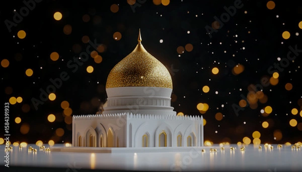 Fototapeta Golden dome, calm and clear white table surface, modern design, high quality