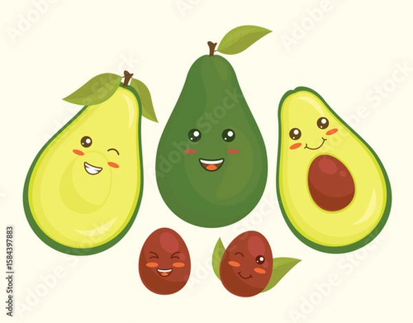 Obraz Cute kawaii avocado fruit vector