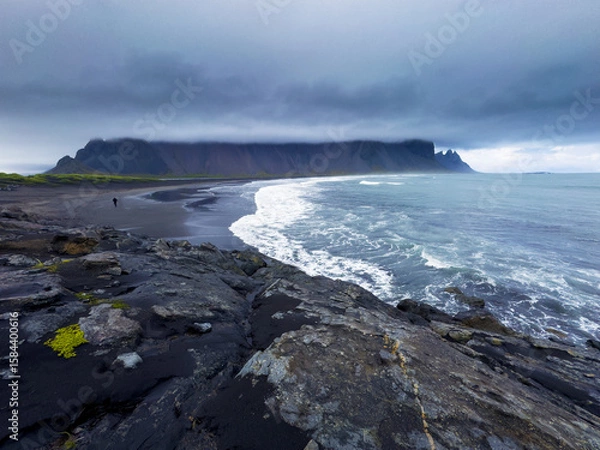 Fototapeta Beautiful and tranquil  beach at Vestrahorn in Iceland, in summer