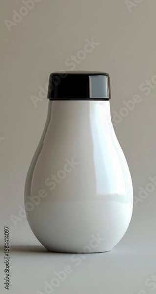Fototapeta This is a ceramic jar with a sleek black lid, showcasing a minimalist design and smooth, clean lines.