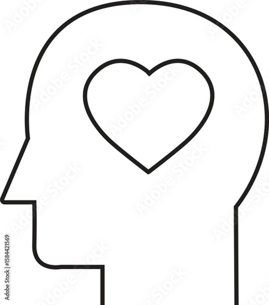 Fototapeta Minimalist Line Art of Human Head with Heart Symbol Inside – Concept Icon of Emotional Intelligence and Mental Wellbeing